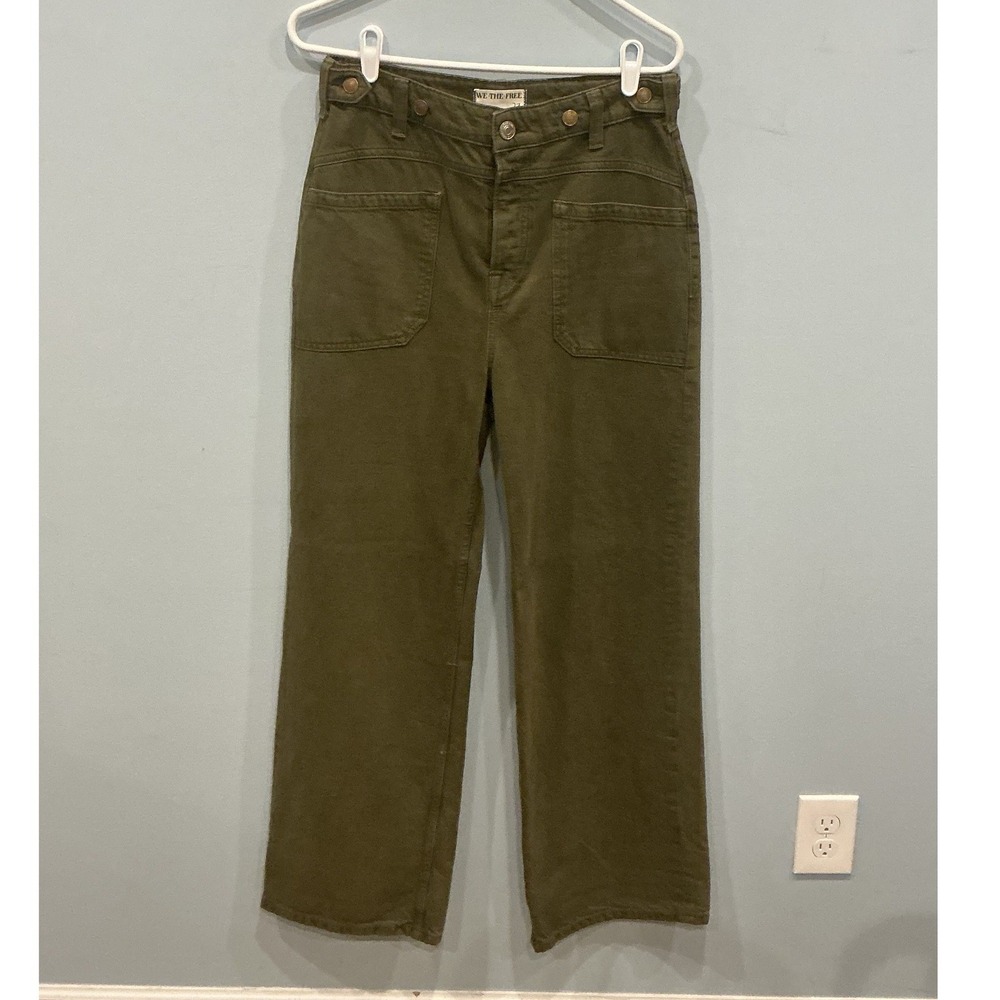Free People Womens High Rise Wide Leg Pants 27 Hunter Green Boho Fall Cabin Prep